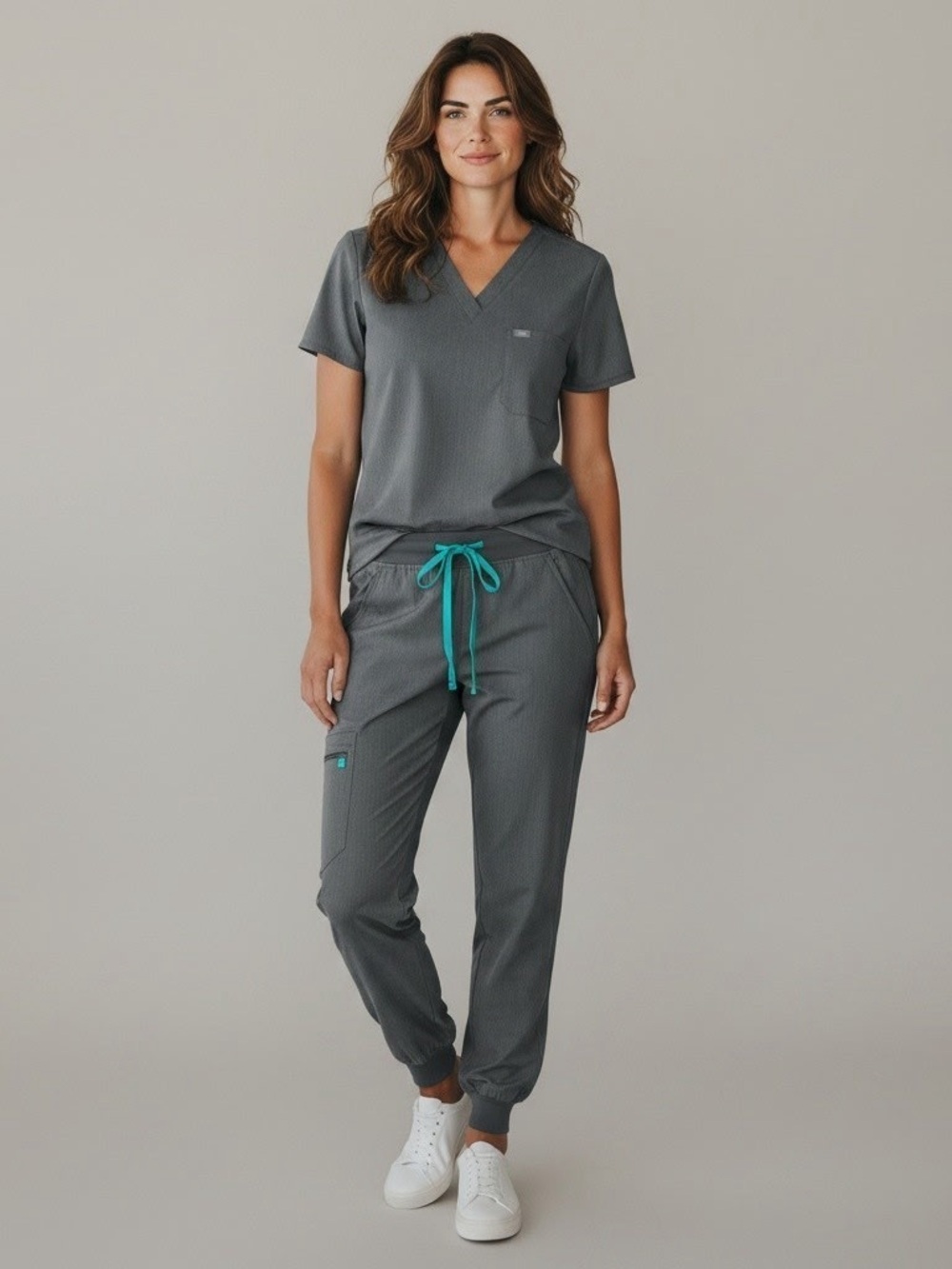FIGS Grey Women’s Catarina XS Scrub Top & Zamora Jogger XS Petite